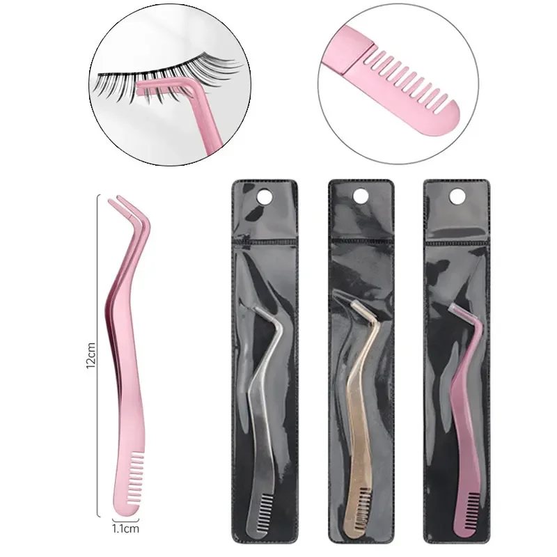 1Pc Eyelash Comb Tweezers Stainless Steel Anti-Static Non-Magnetic Professional False Lashes Extension Tweezers Makeup Tools