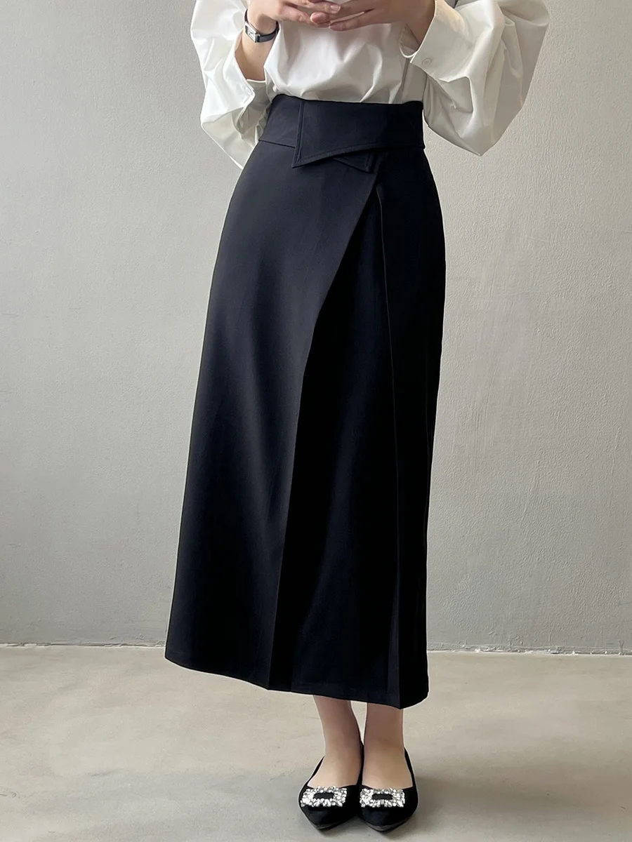 Dekonstruowana spódnica damska o kroju litery A z wysokim stanem, w stylu koreańskim, do pracy, vintage, spódnica do pracy, poliester.