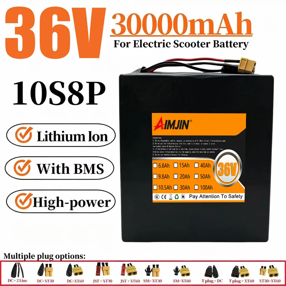 18650 10S8P A-Grade Li-ion 36V 30Ah Battery Pack 1500W High Power with BMS for Emergency Backup & Solar Energy Storage System