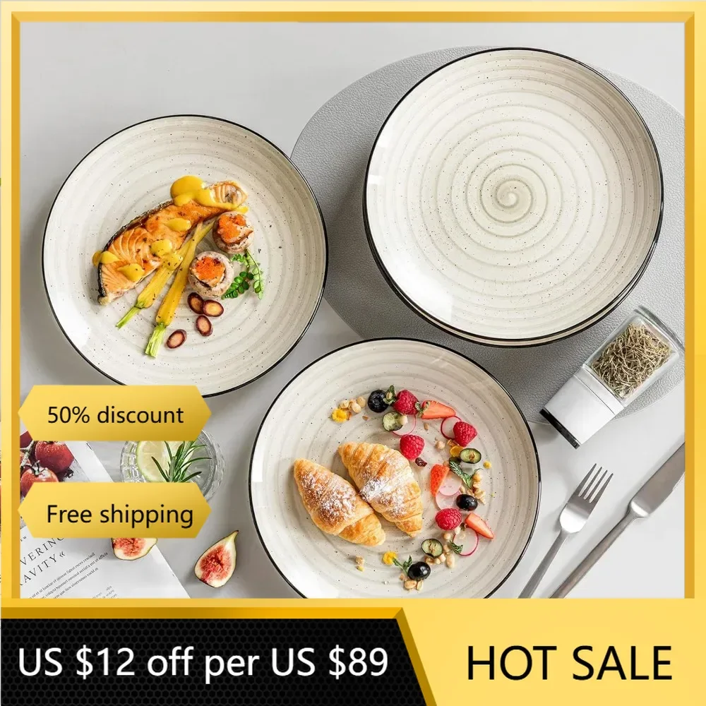 Stoneware Dinnerware Sets 24 Pieces Beige Dinner Set, Plates and Bowls Sets with Suitable for six people freight free