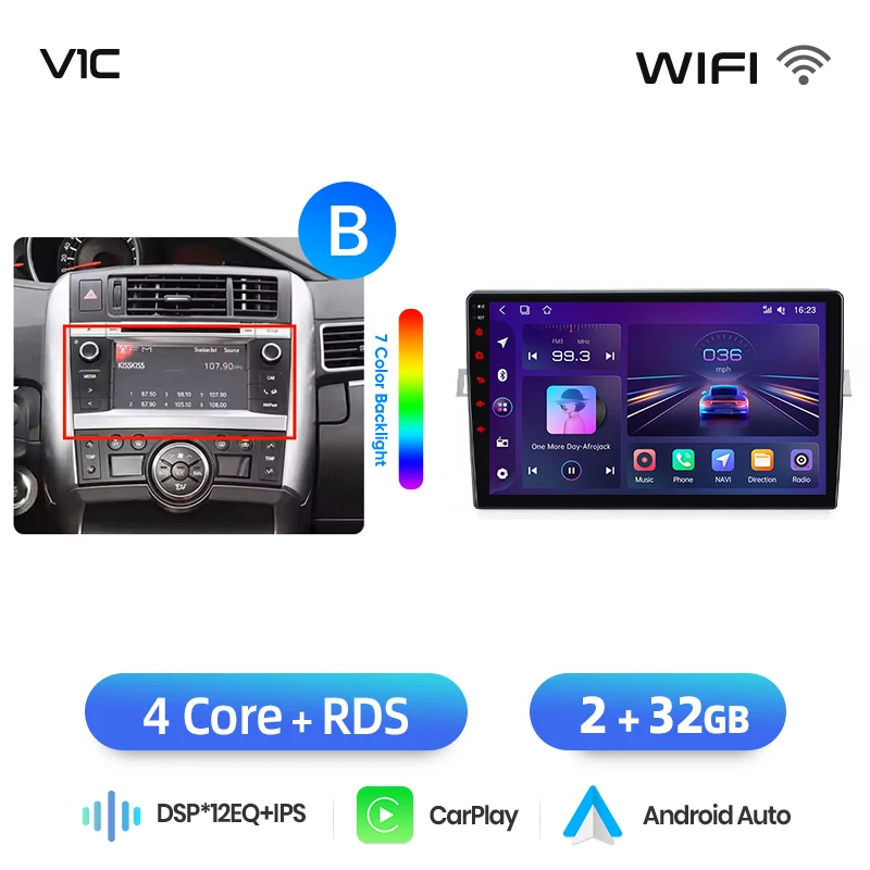 Junsun draadloze CarPlay Android Auto autoradio voor Toyota Verso (ZGR20/AUR20) 2009-2018 met ingebouwde koelventilator, Android GPS navigatie, multimediaspeler, WiFi, DSP, RDS, BT, SWC, IPS