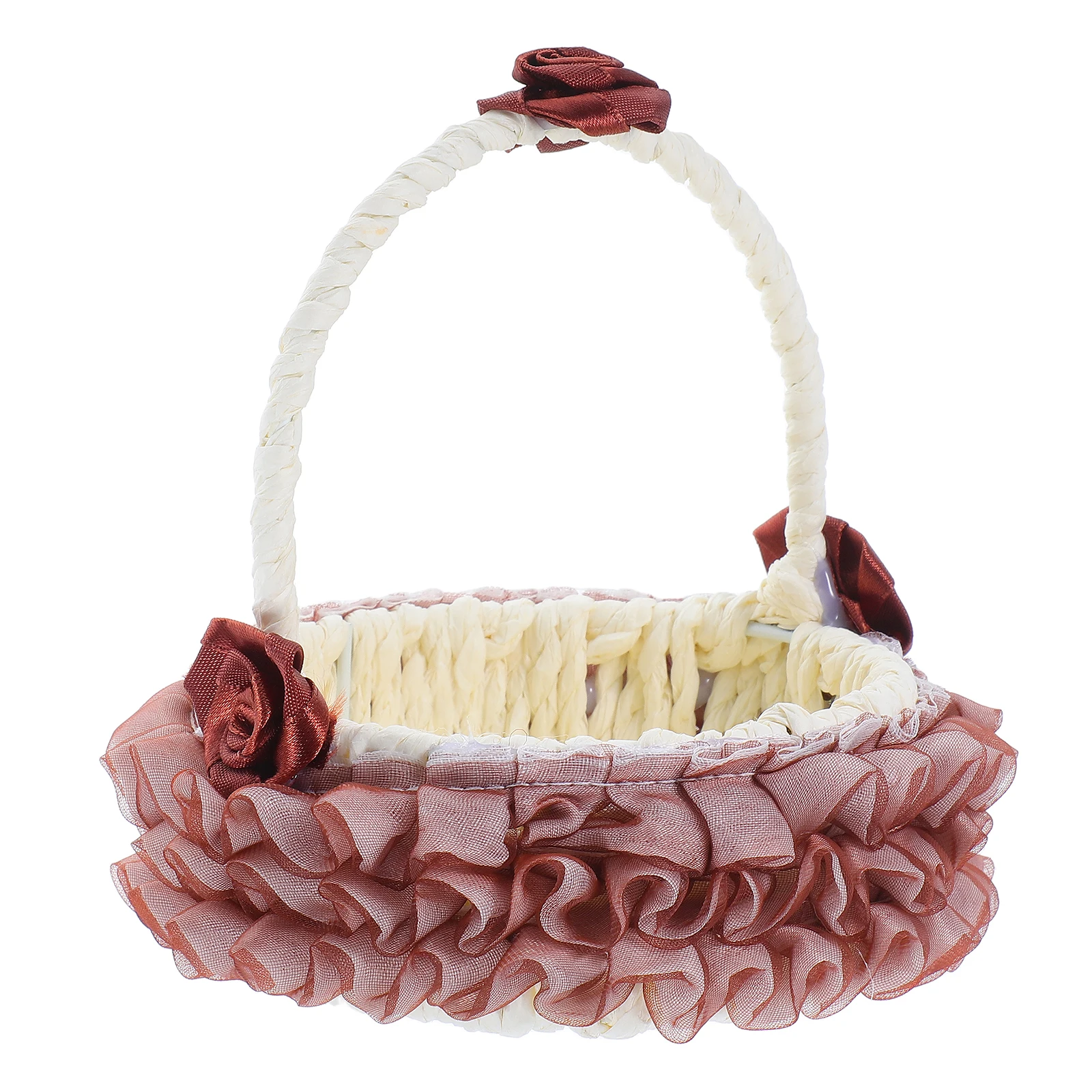 

Wedding Flower Basket Diy Woven Nursery Storage Embroidered Ring Picking Desktop Decorative for Arrangement Floral Hand Bamboo