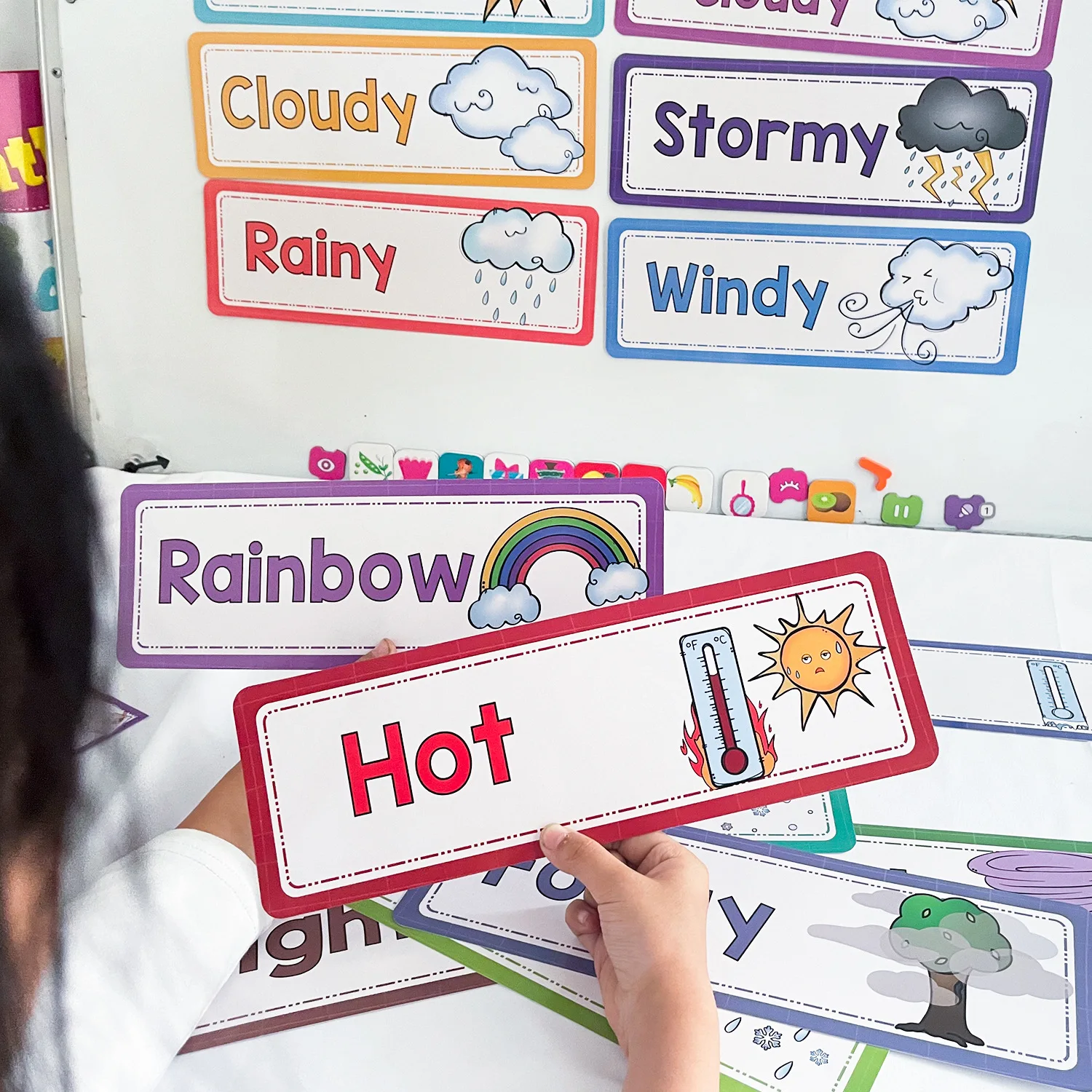 16 PCS Children Learning Weather Flash Cards Teacher's Teaching Aids Classroom Decoration Card Baby Kid Early Education Toys