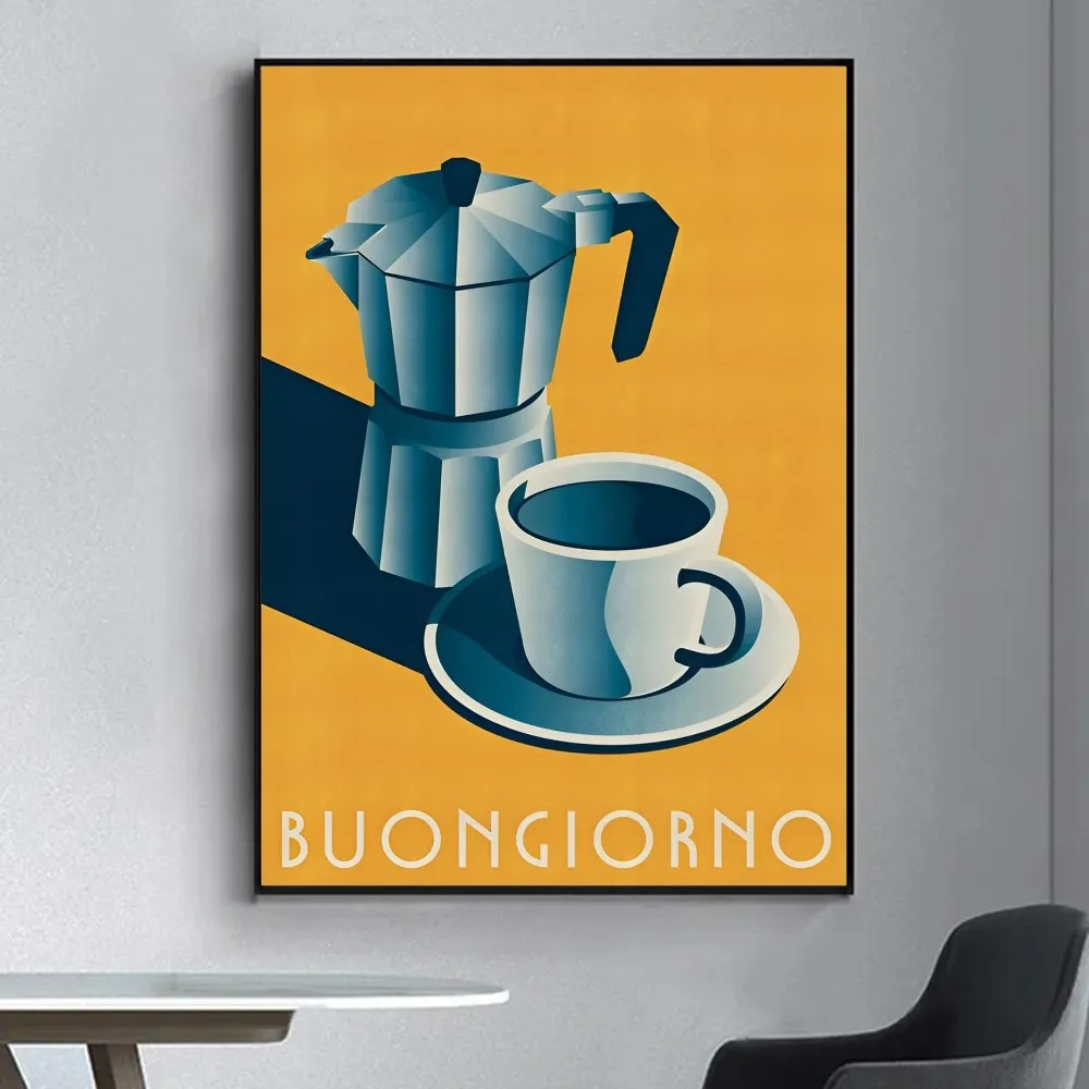 Espresso Coffee Pot Poster Fancy Poster Wall Sticker for Living Room Bar Vintage Decorative Painting Middle