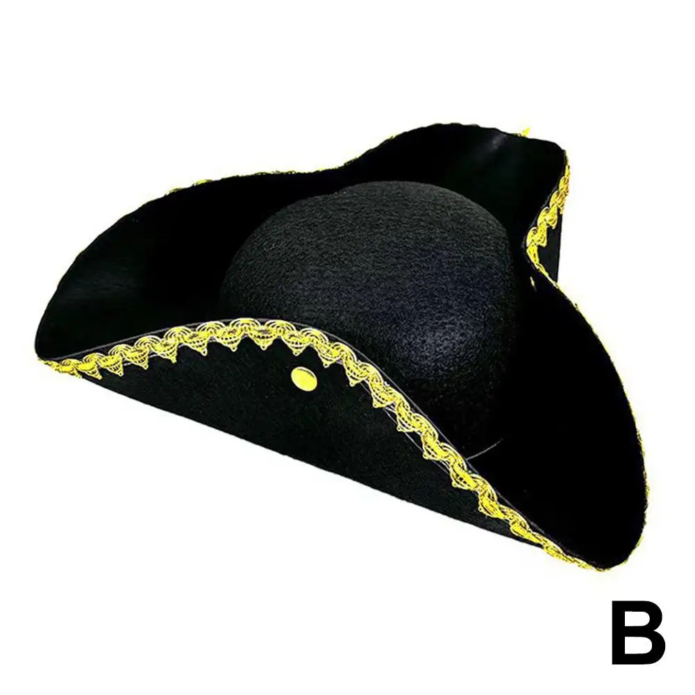 Black Adult Colonial Tricorn Hat Halloween Carnivals Pirate Hat Hat Decors Carnivals Photography Adult Festives Party Hat R4y8