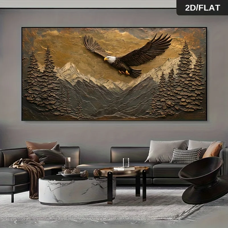 

2D/Flat Large Frameless Modern Forest Eagle Canvas Wall Art Print, Abstract Eagle Canvas Painting for Living Room, Bedroom Decor