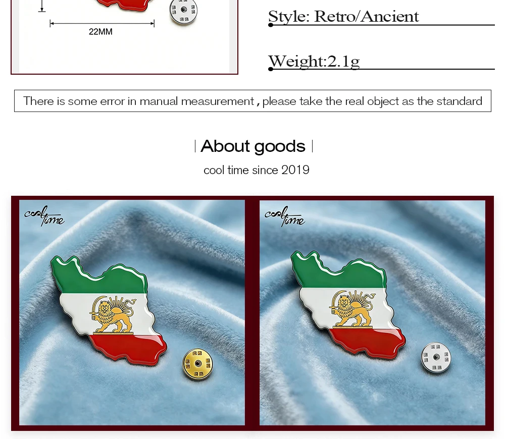 COOLTIME Iran Persien Flaggen-Anstecknadeln Metall Iranischer Löwe und Sonnenkrone Nationales Umfangsmotiv Abzeichen Großpackung Souvenir-Serie Geschenke Brosche – Detail 6