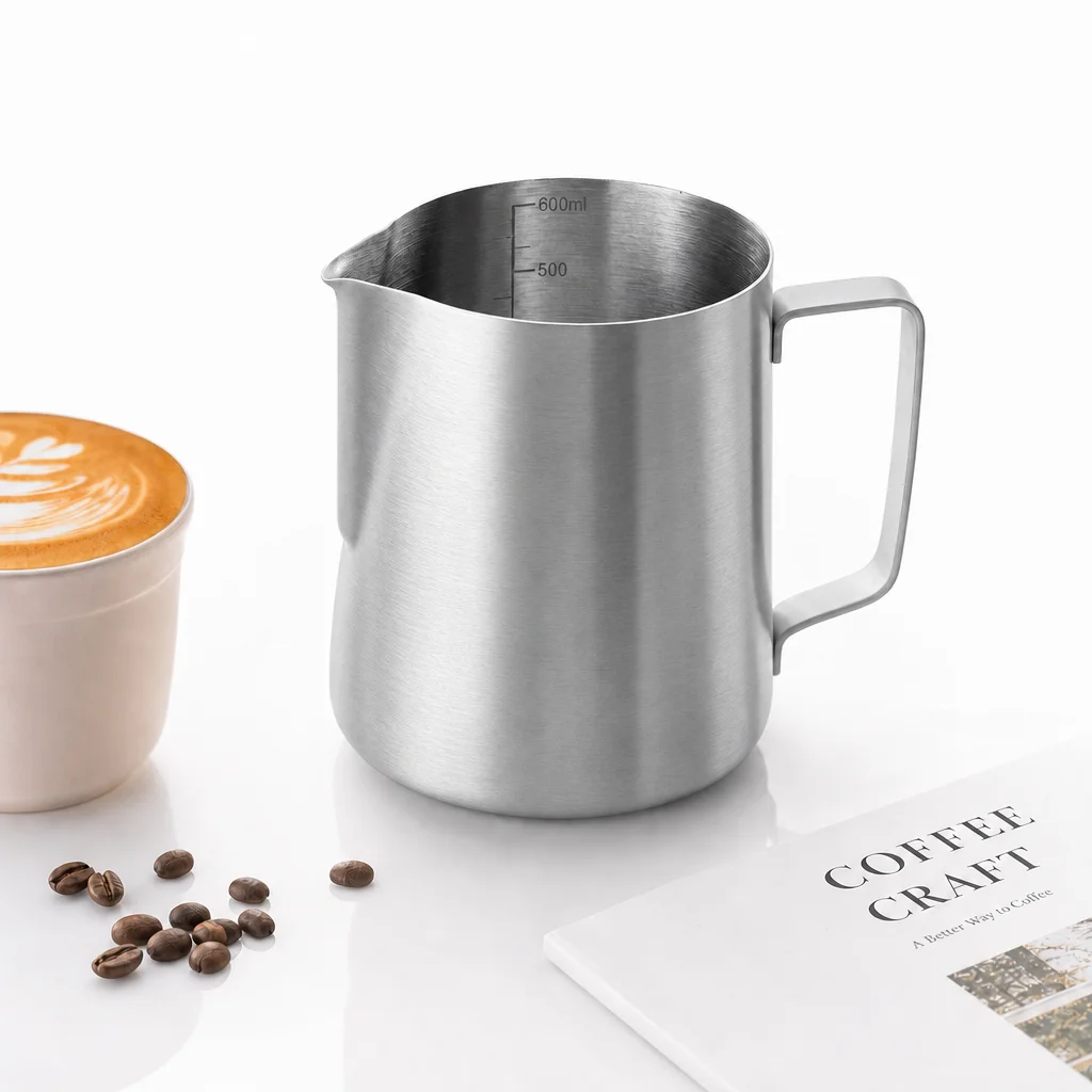304 Stainless Steel Milk Frother Jug With Scale 350/600ml Point Spout Coffee Latte Art Steaming Pitcher Barista Tool