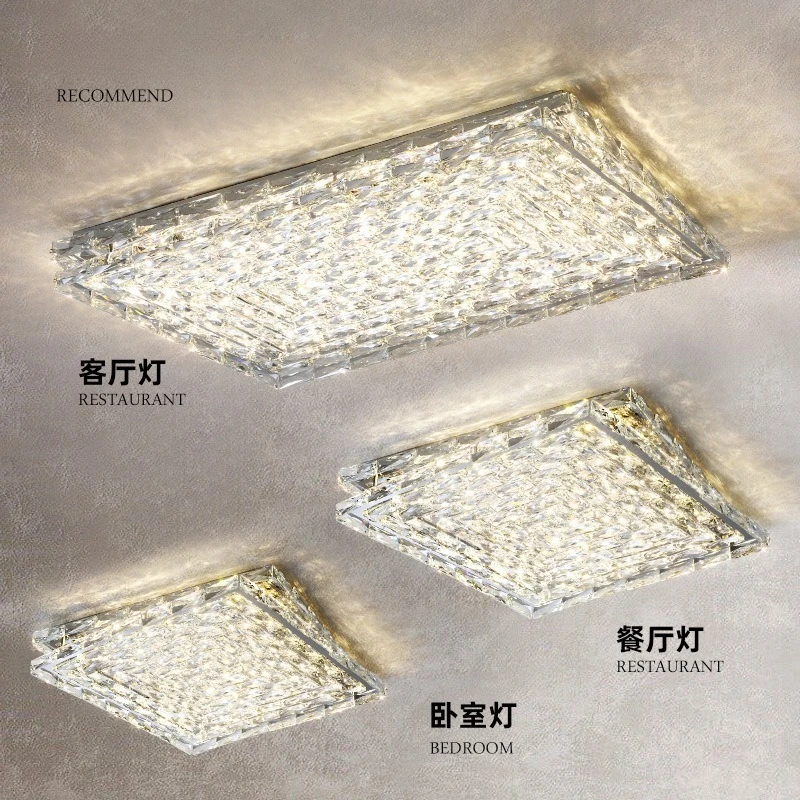Modern Minimalist Square Crystal Ceiling Lights Rectangular Bedroom LED Ceiling Lamps Kitchen Restaurant Villa Lighting Fixtures