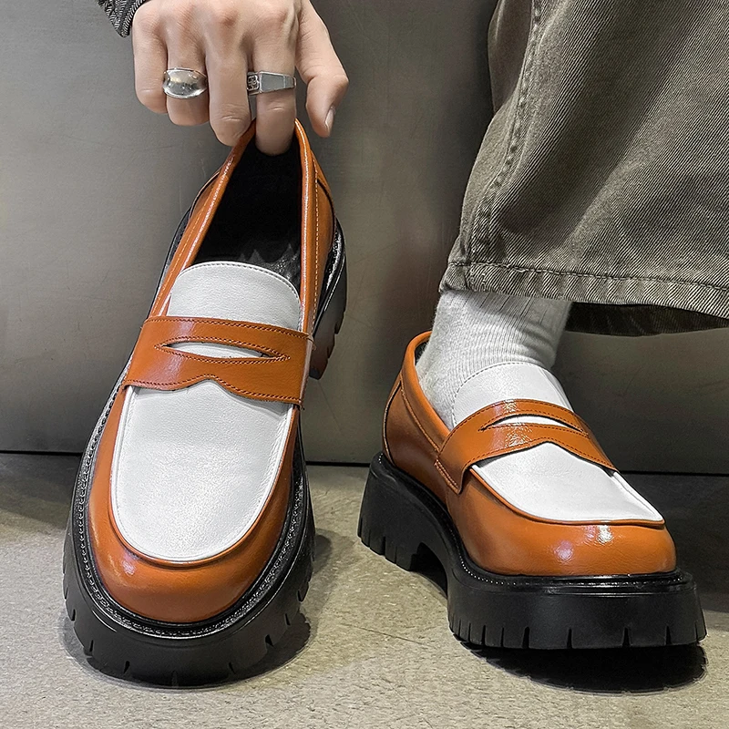Men Fashion New Korean Version Contrasting Color Casual Height Increasing Anti Slip Splicing Thick Soled Youth Men Shoes