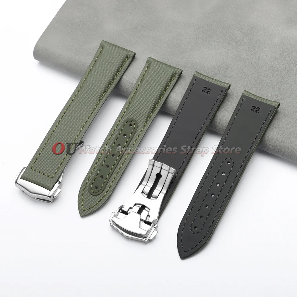 Sailcloth Nylon Leather Watchband 20mm 21mm 22mm Watch Straps for Omega Seamaster 300 Strap Black Canvas Men for Seiko Bracelets view 4