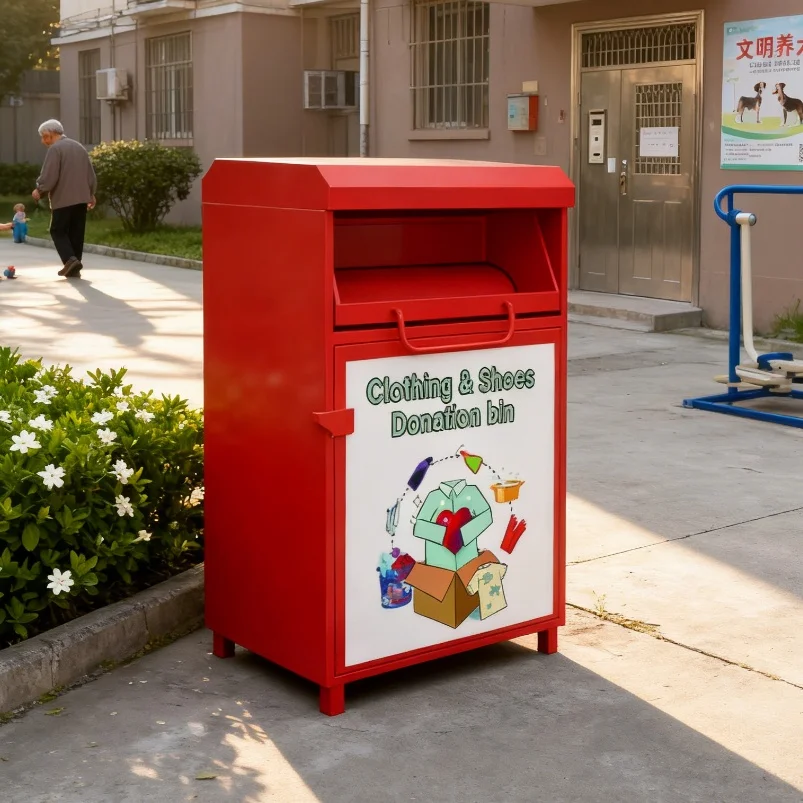 

Factory Custom Outdoor Galvanized Steel Safety Shoes Clothes Donation Bin Charity Donation Box Metal Clothing Recycling Bins