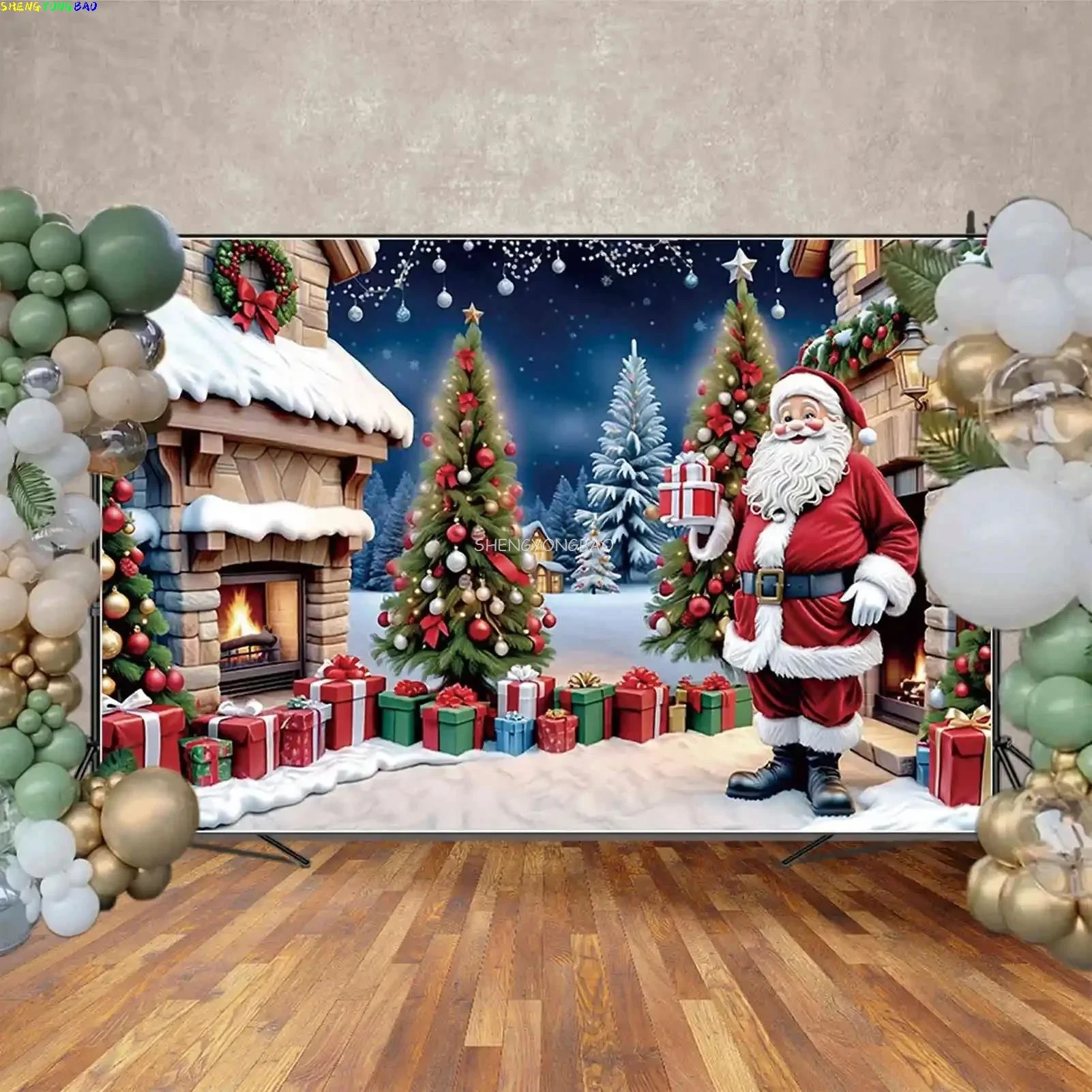 Christmas Santa Claus Gifts Photography Backdrops Village Ball Trees  Home Decoration Xmas Day Snow Photo Studio Background LJ01