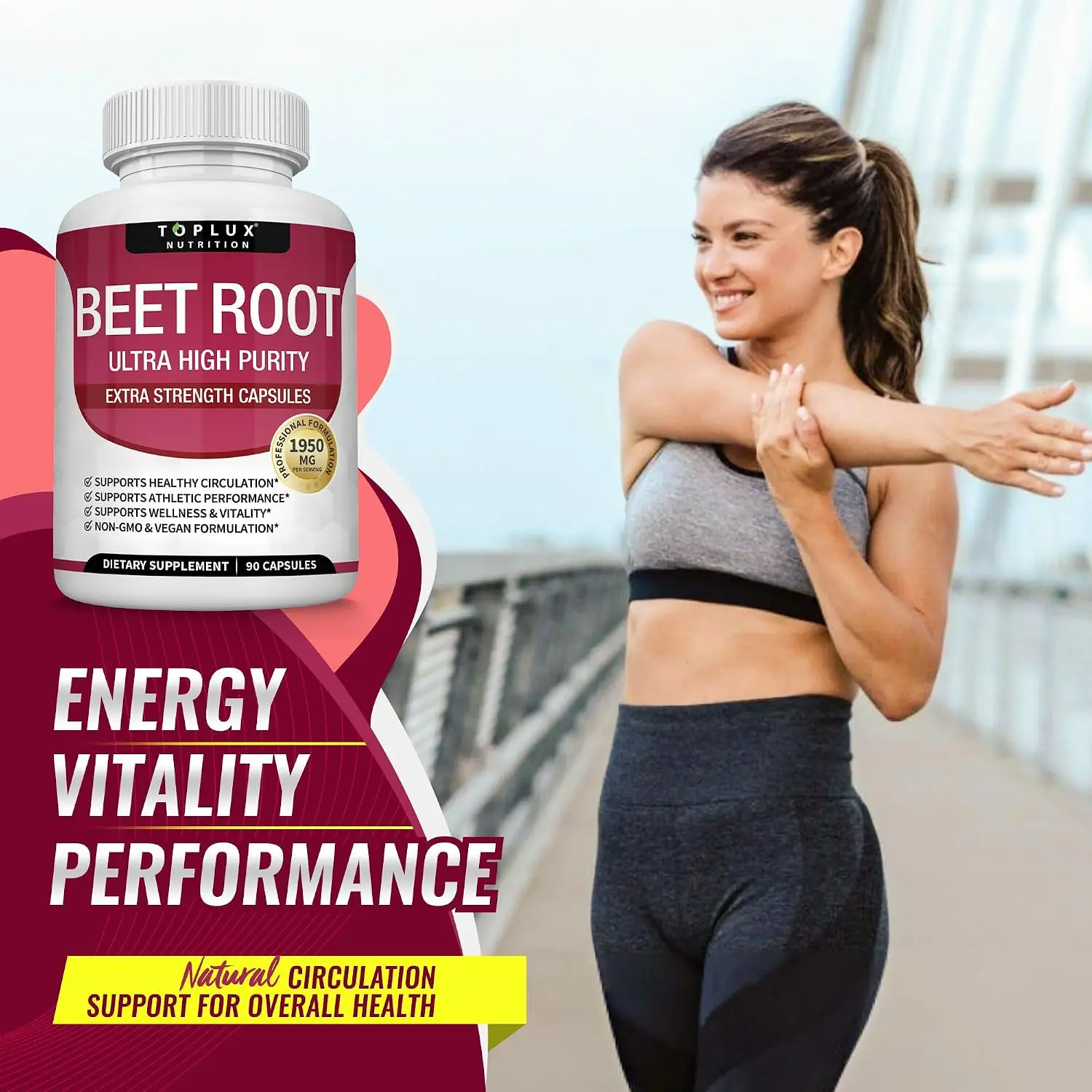 2pcs Organic Beet Root Capsules 1950mg Pure Beetroot Supplement