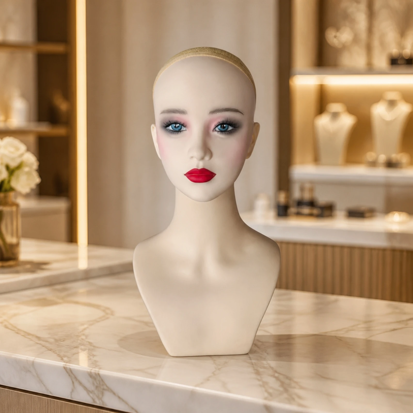 PVC Mannequin Bust Smooth Female Mannequin Head Bust for Salon Owners, Shop Displays, Product Photography
