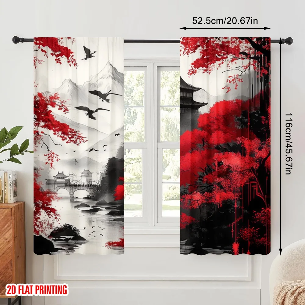 2pcs,2D plane printing Popular Curtains Scarlet Serenity(1) Polyester Easy Install (without rod) Decorations Outdoor for Living