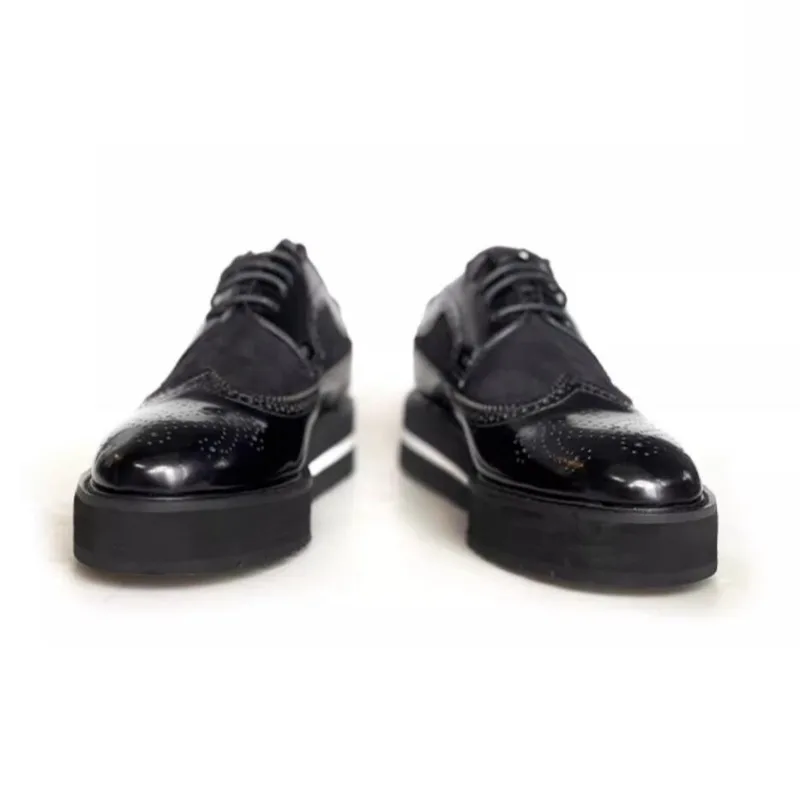 Luxury Fashion Men's Brogues Genuine Leather Thick Bottom Height Increasing Casual Shoes