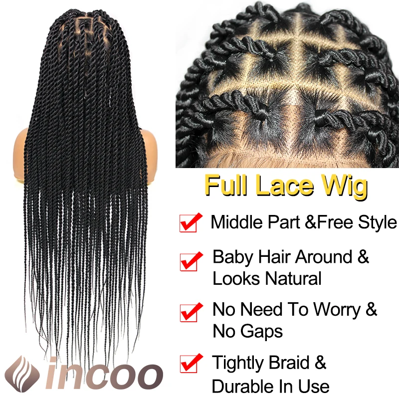 INCOO 36 pollici scatola sintetica treccia parrucca piena del merletto Faux Locs Twist intrecciato dea parrucca senza nodi Senegalese pizzo frontale trecce parrucche