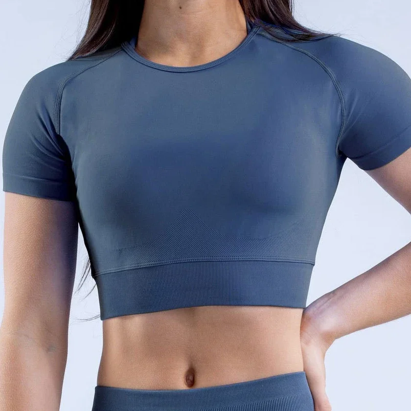 Senza cuciture Impact Crop Top donna manica corta Yoga Shirt Ultra Stretch Soft Touch Fitness Workout Top abbigliamento da palestra magliette da