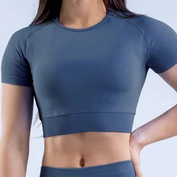 Senza cuciture Impact Crop Top donna manica corta Yoga Shirt Ultra Stretch Soft Touch Fitness Workout Top abbigliamento da palestra magliette da corsa