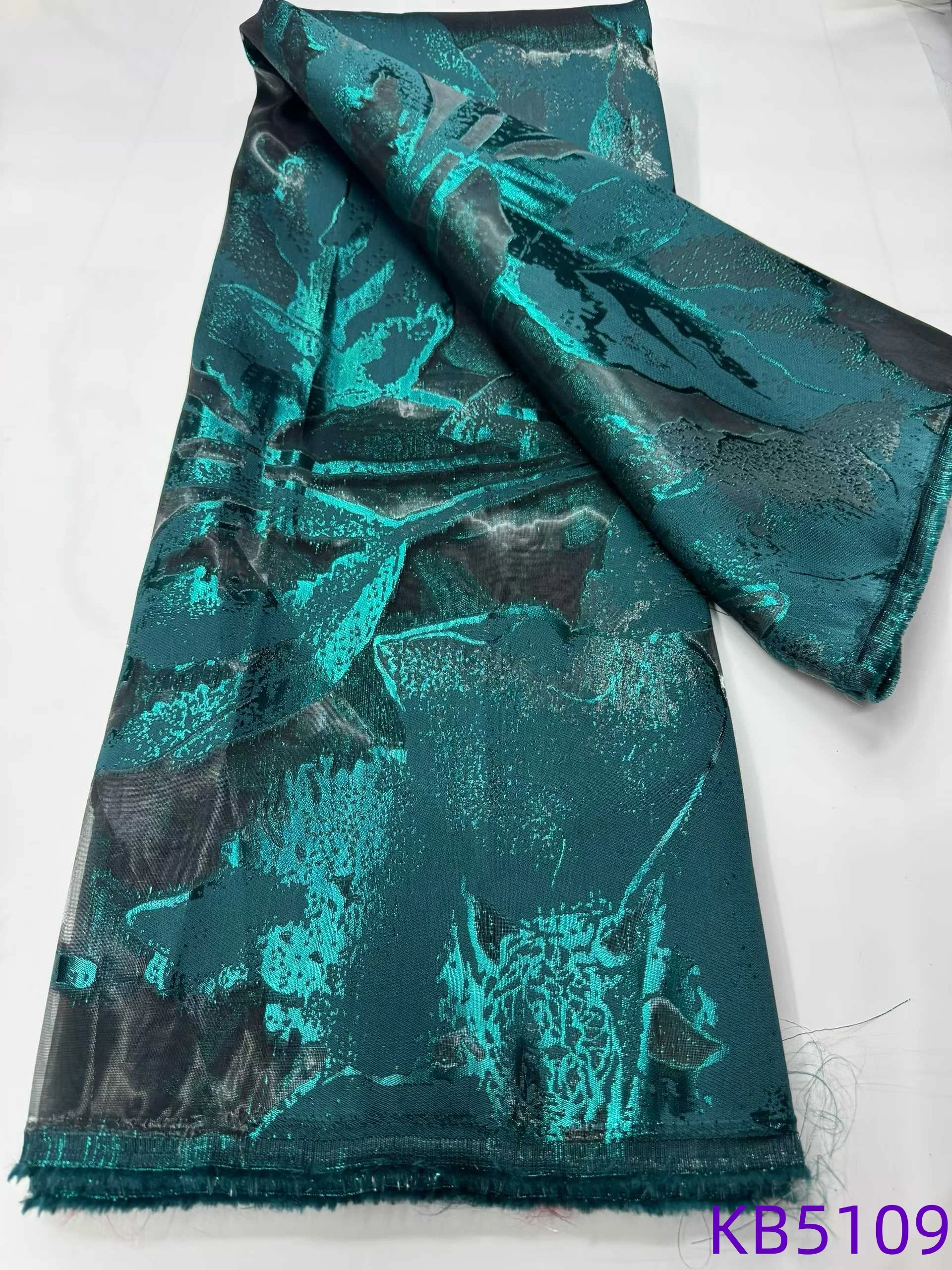 5 ياردة البط البري الأخضر الديباج الجاكار الأورجانزا مذهب الدانتيل الأفريقي أقمشة الدانتيل عالية الجودة لحفل الزفاف النيجيري 2025 KB5109