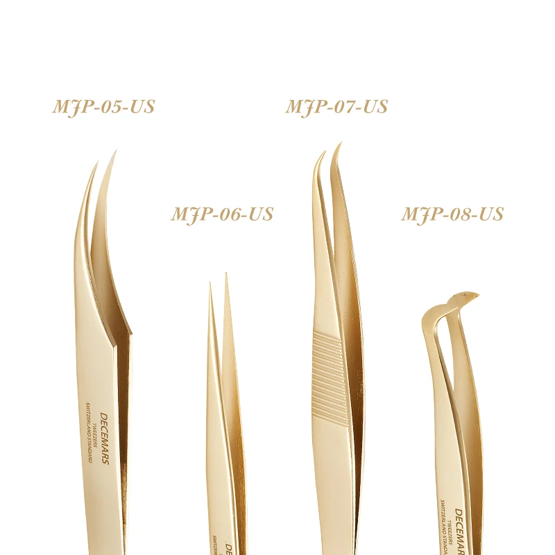 DeceMars Eyelash Extension Tweezers Gold Color