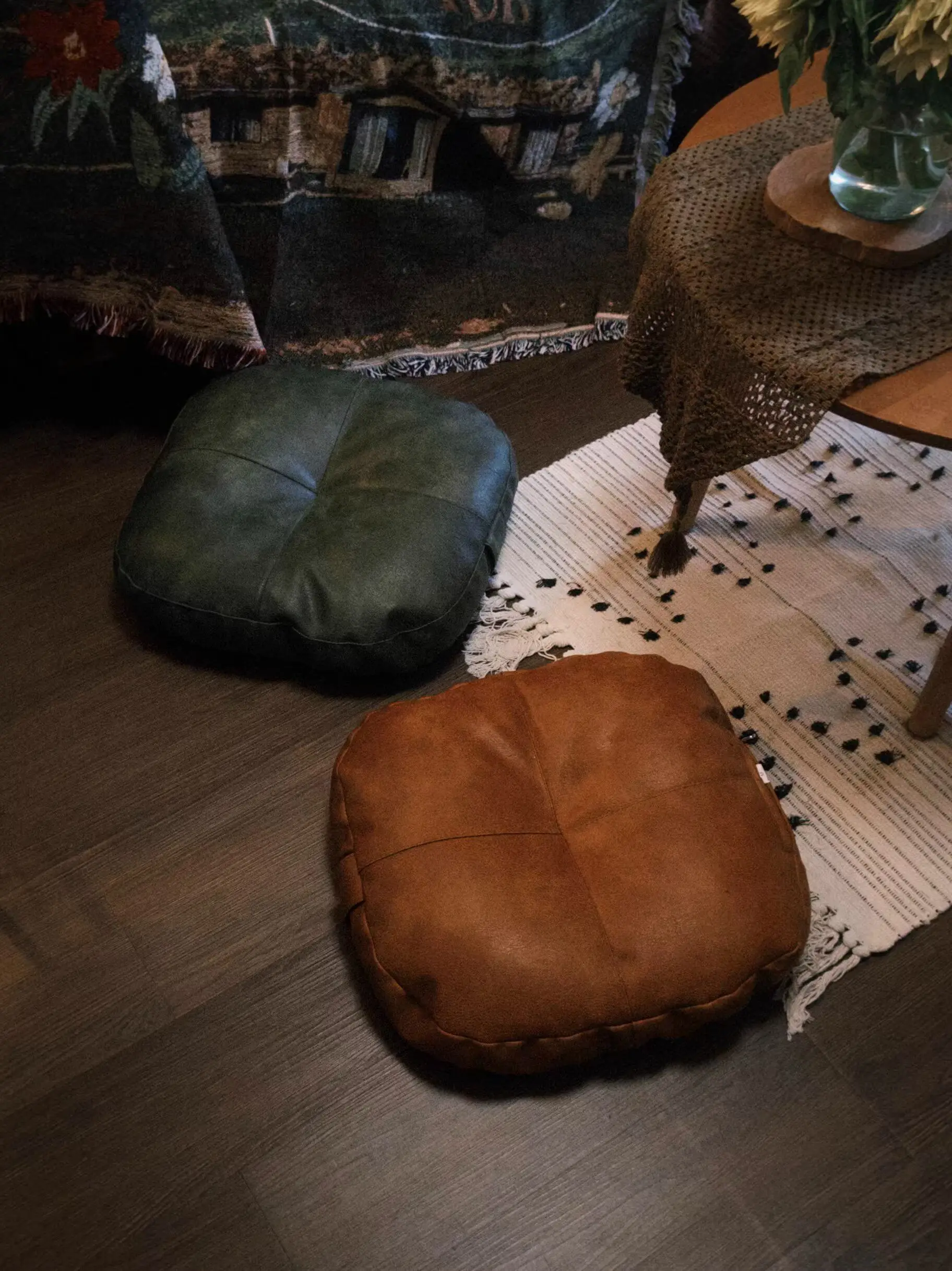 SCY leather futon seat cushion floor bay window tatami lazy seat pier antique convenient seat cushion