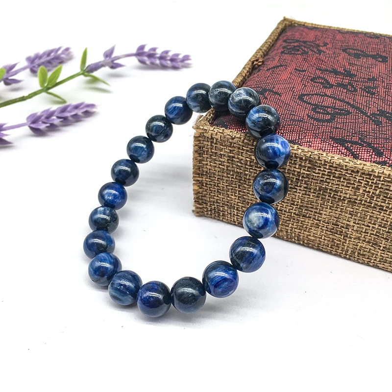 HOT sale healing blue kyanite bracelets round gemstone beads reiki lucky crystal stretch bracelets for dress and gifts