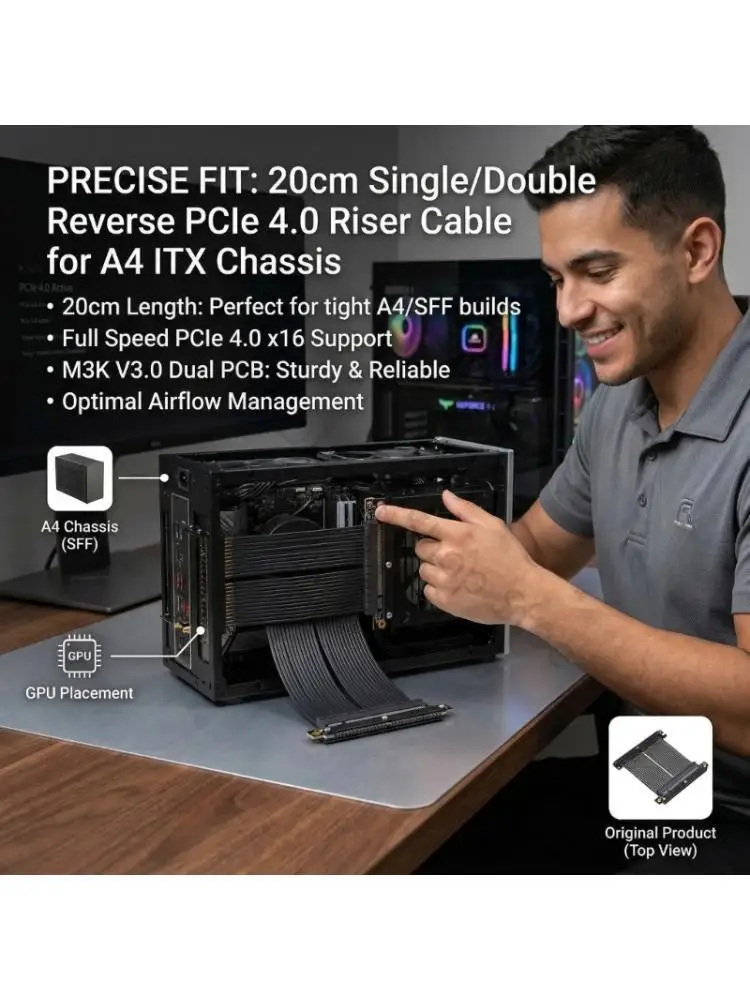 96BA Reliable PCIE Gen4 X16 Double Reverse GPU Extension Cable Optimized For ITX Builds And Workstations