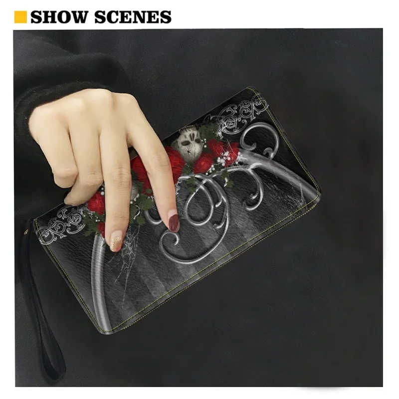 Belidome Gothic Skull Rose Wallets for Womens Around Zipper Long Purse Rfid Blocking Card Holder Clutch Bag Wristlet Wallet