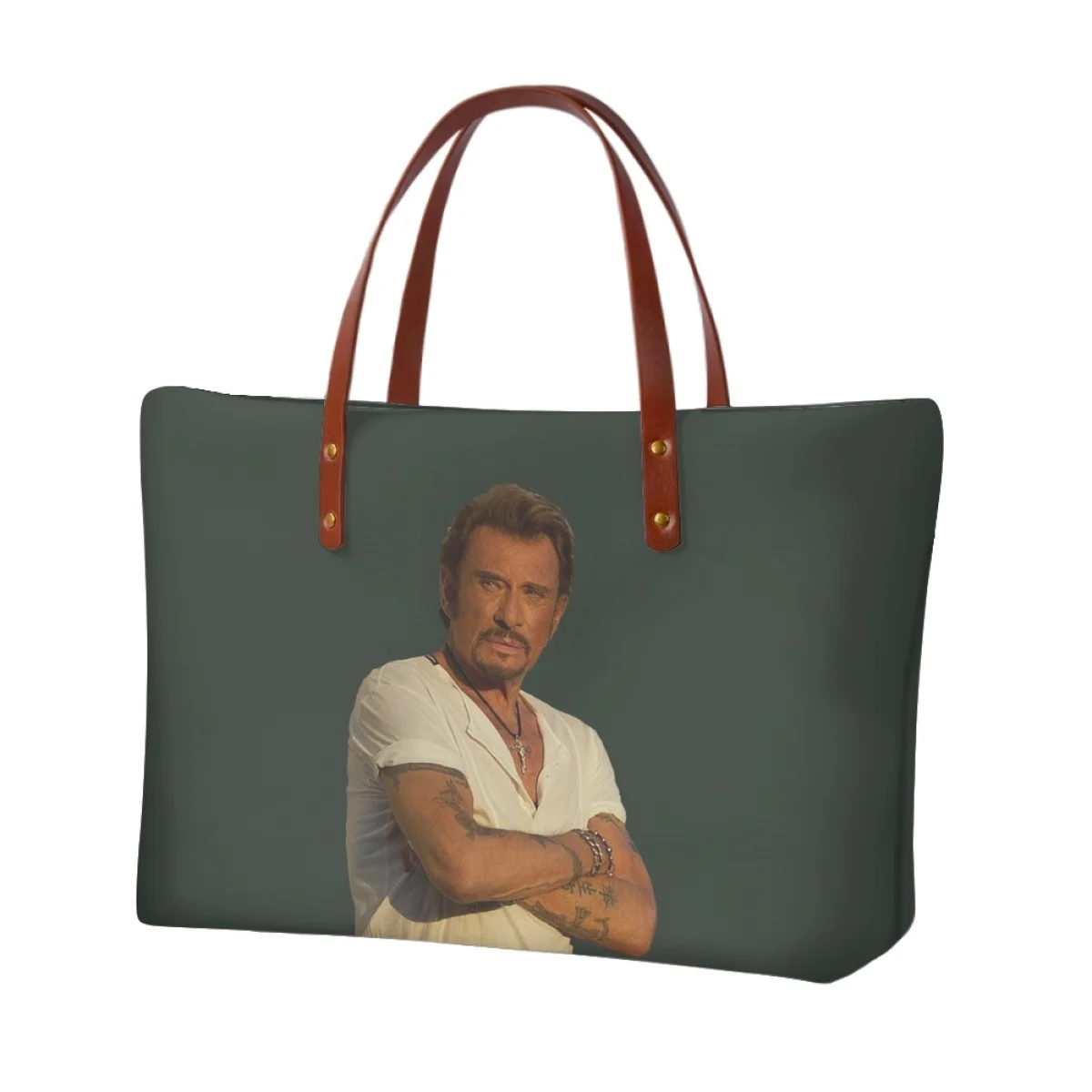 Johnny Hallyday Pattern for Women Cartoon Work Handbags Large Capacity  Travel Shoulder Bags PU Leather Carry Bag Custom Image