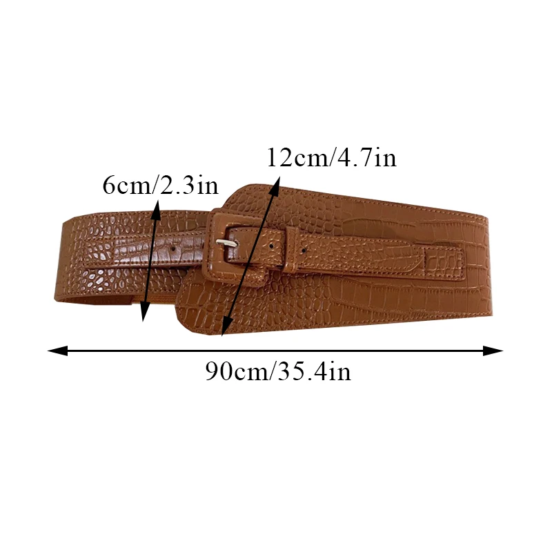 

PU Leather Girdle Stylish Pin Buckle Ultra Wide Waistband Vintage Coat Dress Belt Women Crocodile Pattern Decorative Waistband