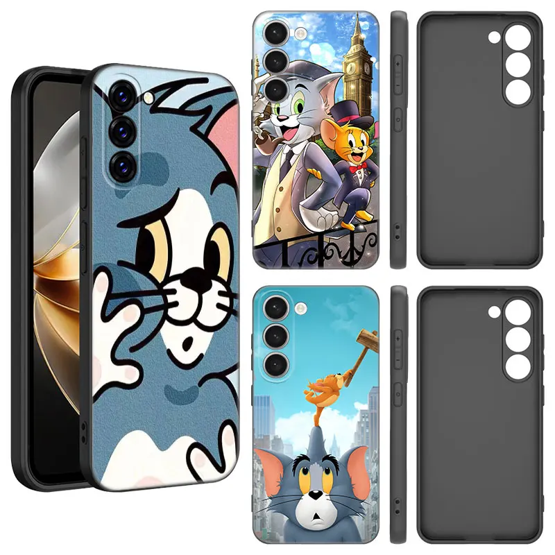 J-Jerrys Mouse Toms Cat Phone Case For Samsung Galaxy S20 S21 S23 FE S22 Ultra S10E S10 Lite S8 S9 Plus S7 Edge Black Cover