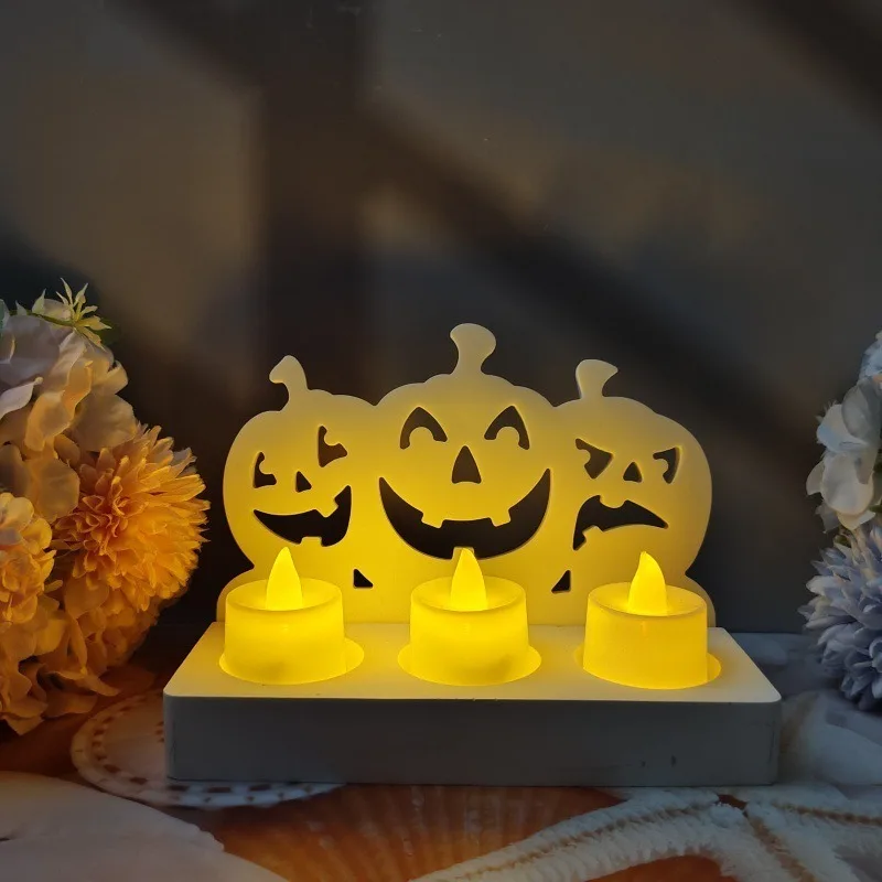 Halloween Triple Pumpkin Head Candle Holder Silicone Molds DIY Handmade Halloween Decorative Cement Plaster Candlestick Mould