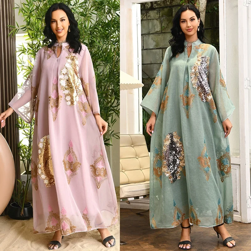 Abaya-Robe musulmane à sequins pour femmes musulmanes, Dubaï, RON, Robe asiatique pour femmes, ixdécontractée, Robe de soirée, Vêtements pour femmes musulmanes