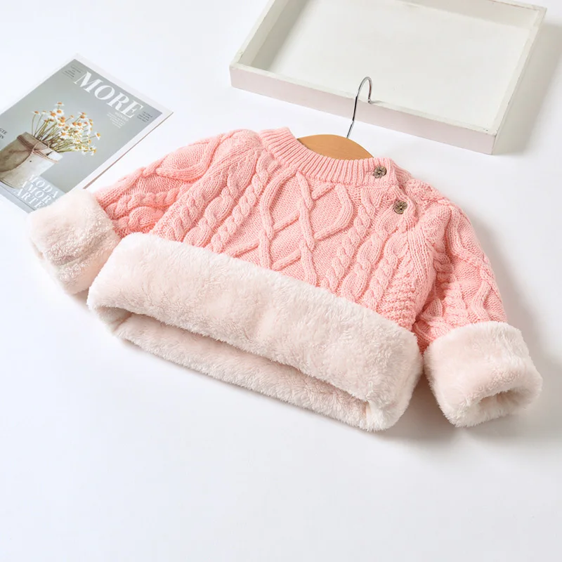 Autumn Winter Kids Sweater Baby Girls Boys Plush Thicken Warm Knitted Pullover Sweater Baby Girls Boys Sweater Children Clothing