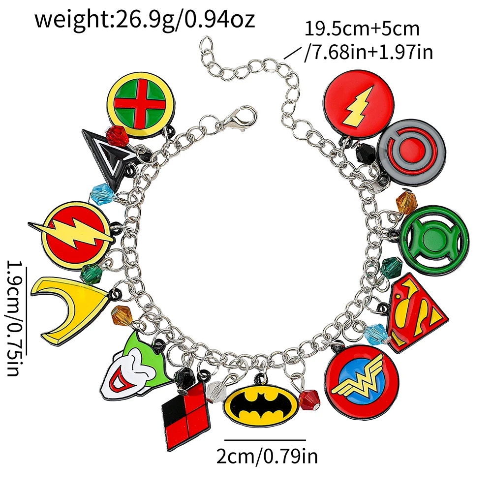 Classic Popular Superhero Movie Figure Bat Superman The Flash Bracelet Green Lantern Martian Manhunter Pendant Accessories