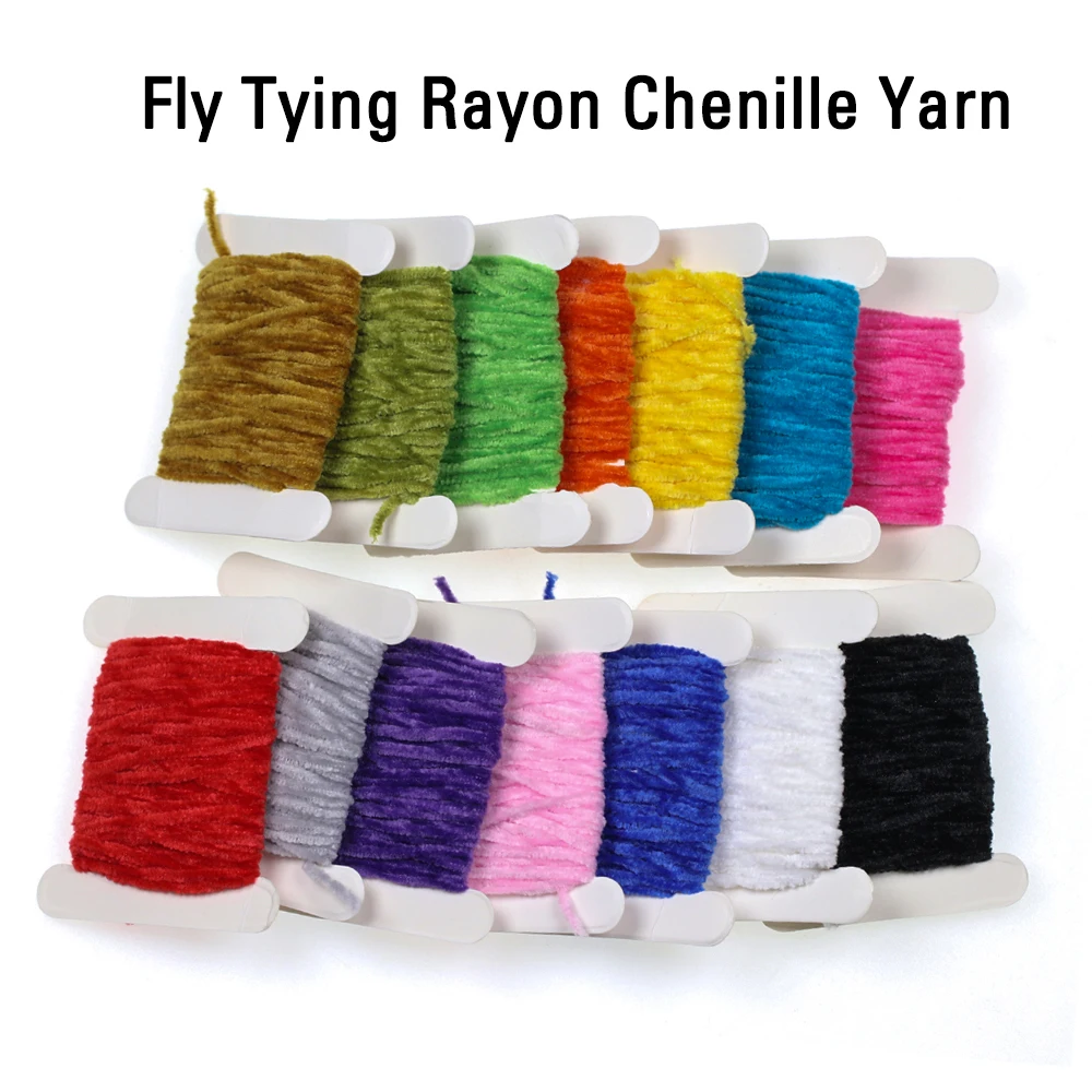 ICERIO 2Cards/10M 2mm 3mm 4mm Fly Fishing Tying Chenllie Yarn for Wolly Bugger Worm Flies Nymph Pattern Leech Streamer Lure Bait