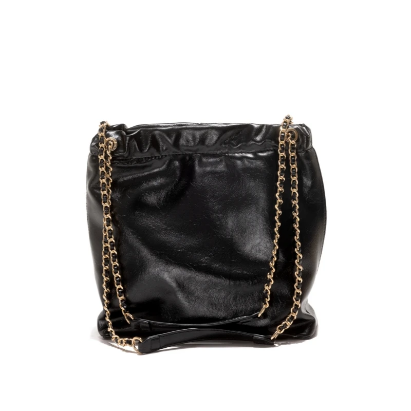 

Большая вместительная мягкая плиссированная сумка-мешок из искусственной кожи для женщин, 2024, простая модная сумка на одно плечо с цепочкой, новинка осени и зимы