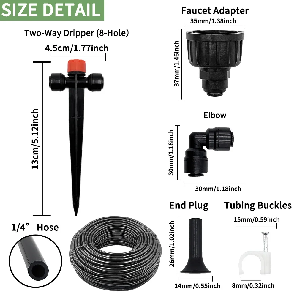 Garden Watering System，DIY Automatic Irrigation Equipment Set for Lawn Raised Bed Greenhouse,Quick-Connect Drip Irrigation Kit