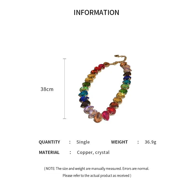Colorful Rhinestone Crystal Necklace For Women Luxury Fashion Water Drop Choker Necklaces For Party Wedding Bridal Jewelry K0
