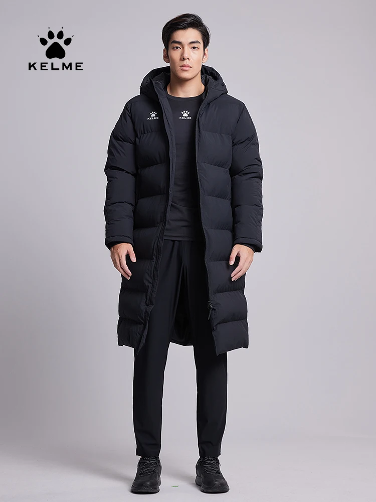 KELME-남성용 겨울 롱 솔리드 스포츠 트레이닝 코트, 외투, 따뜻한 코튼 패딩 겨울 코트, 8261MF1014 