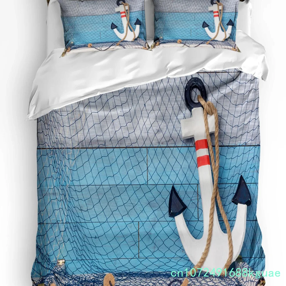 Anchor Docked In The Deck Net 3pcs Bedding Set For Bedroom Double Bed Home Textile Duvet Cover Quilt Cover Pillowcase