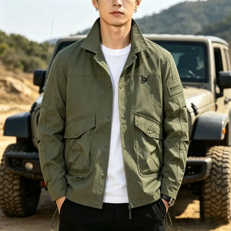 

New Fashion Men Trendy Streetwear Loose Cargo Coats Man Multi-pockets Casual Tooling Jackets Male Outdoor Windproof Jackets 5XL