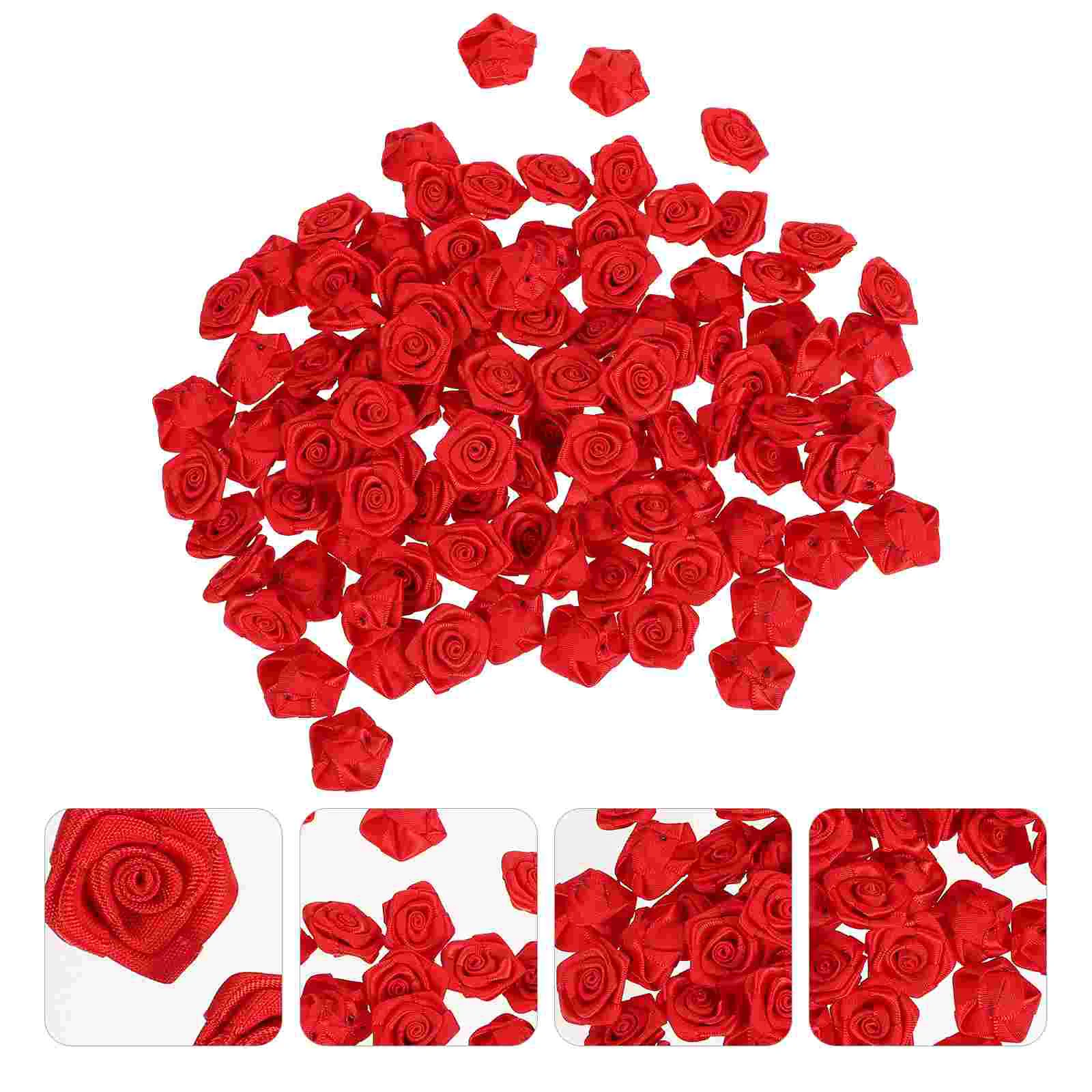 100 pcs Mini Craft Ribbon Roses 2cm Satin Flowers for Clothes Accessories Embroidery Decors Realistic