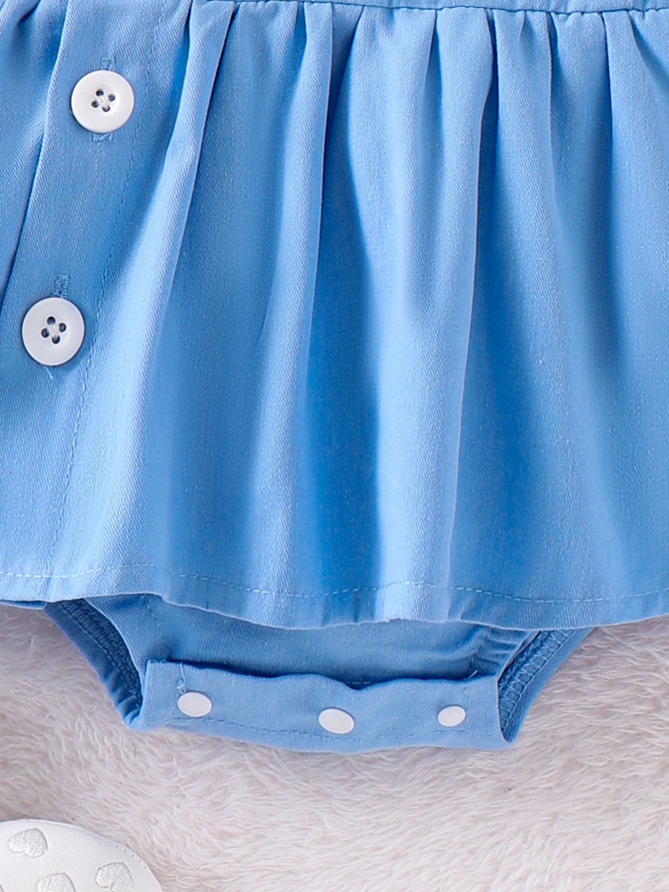 2PCS Autumn 0-1 Year Old Girl Newborn Baby Comfortable Simple And Cute Blue One-Piece Suit + Hair Band