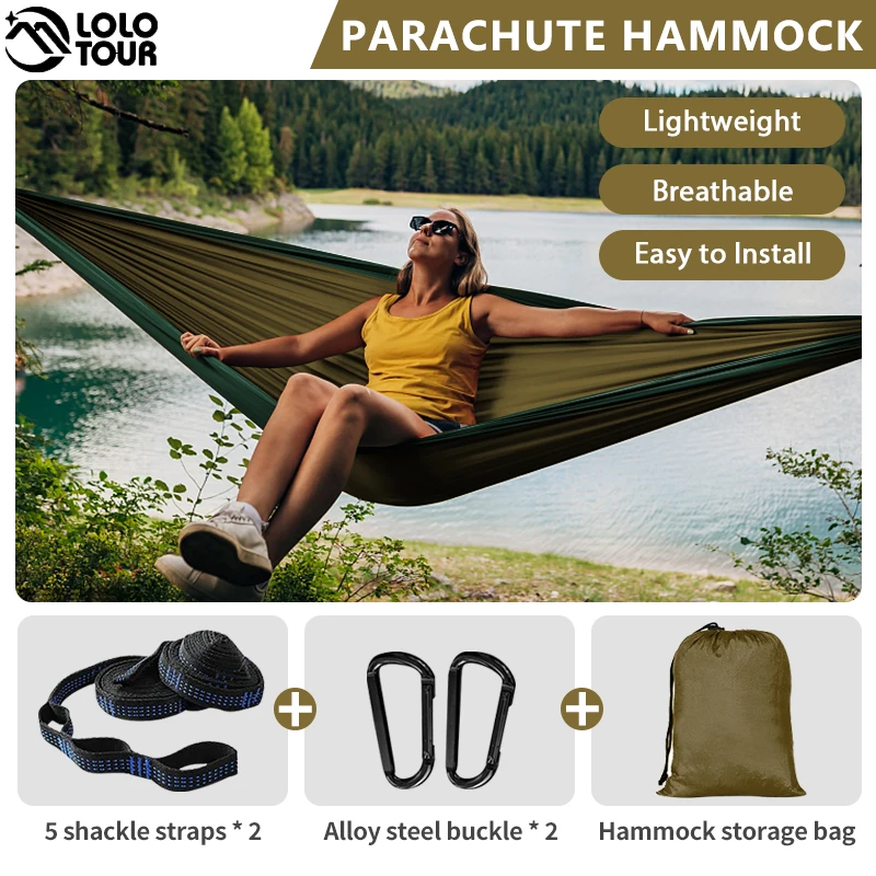 Parachute Cloth Hammock Sleeping Swing Single Person Outdoor Travel Relax Leisure Hamak Hanging Bed Durable Survival Hamac