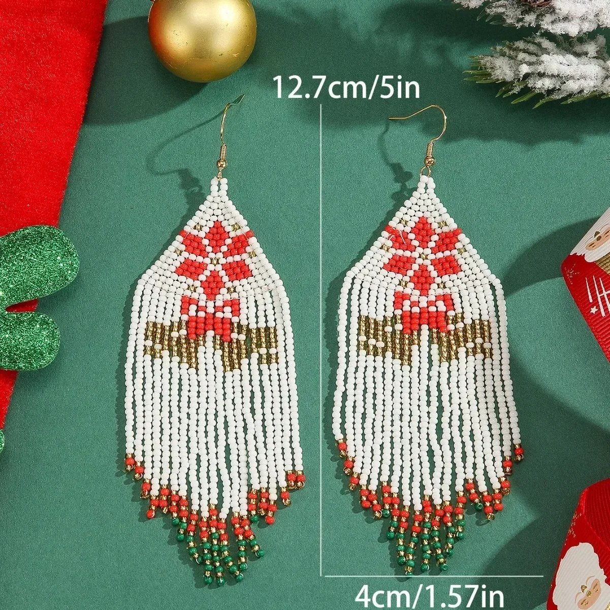 Beaded earrings Tassel Originality Snowflake Design Christmas Hand knitting Bohemia Alloy Tide Simple Female Rice bead earrings