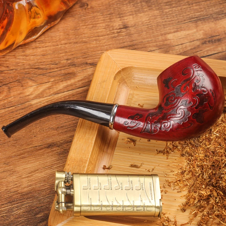 

Red Carved Wood Smoking Pipe Set Retro Tobacco Pipe With Filter Send Pipe Tools Smoke Accessories Portable Men's Gift CF-705.