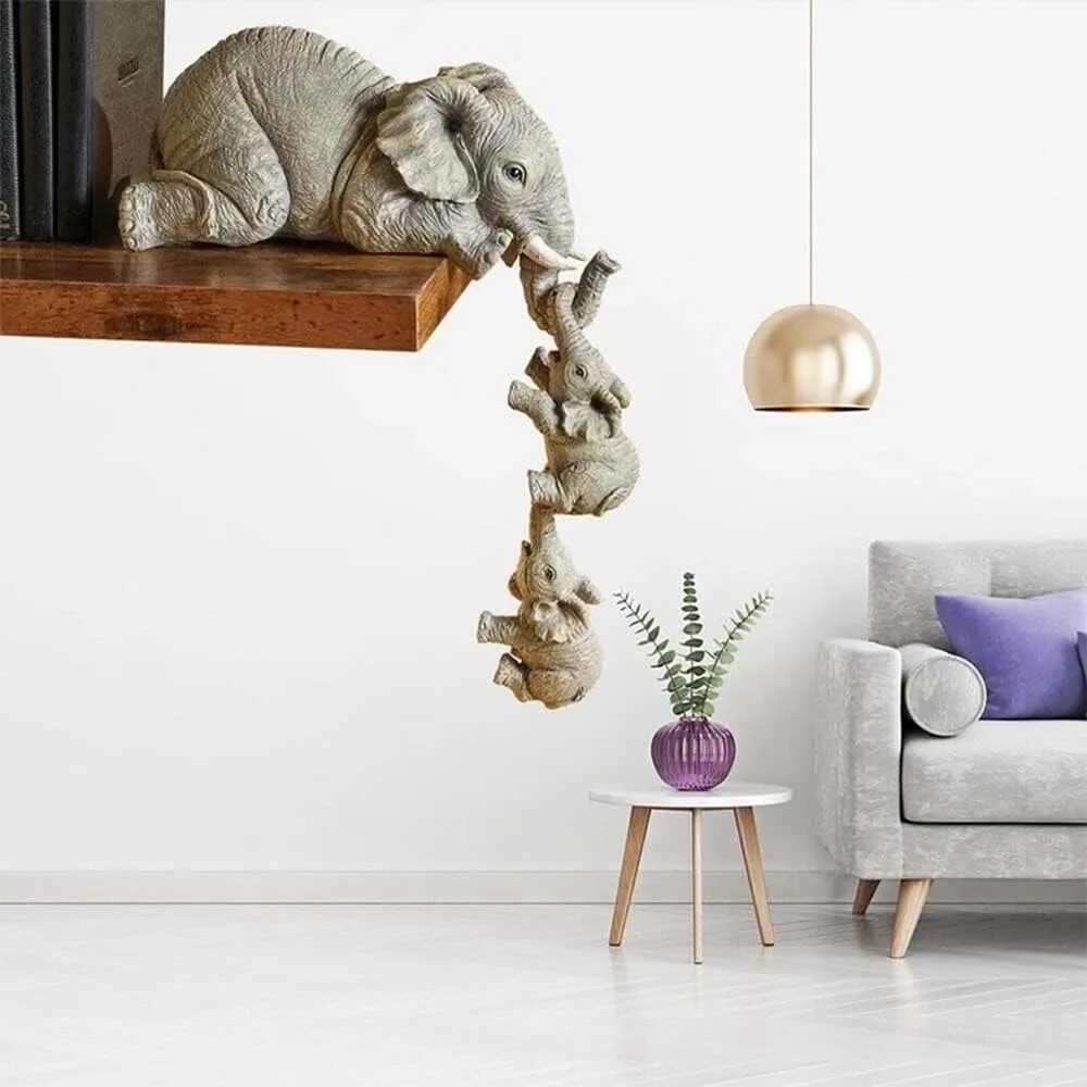 3 Elephant Mother & Babies Figurines - Fireplace Decor, Resin, Shelf Hanger - view 6